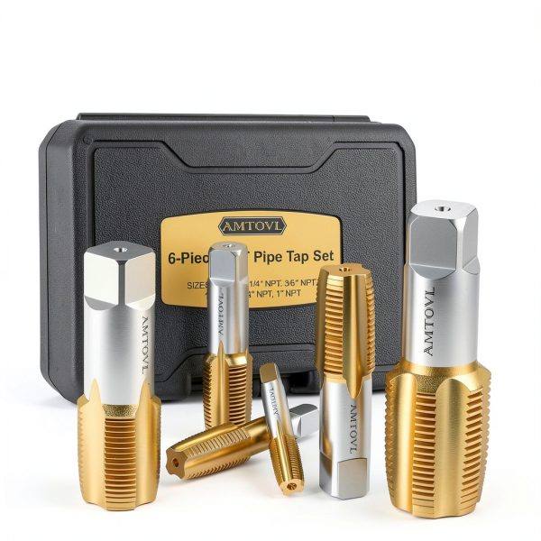 NPT Pipe Tap Set AMTOVL 6‑Piece Titanium‑Coated GCr15 Steel-6