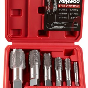 6-Piece NPT Pipe Tap Set, 1", 3/4", 1/2", 3/8", 1/4", 1/8" NPT Tap Set, Precision Carbon Steel Hand Threading Plumbing Tap Set for Clean Accurate Threads-0