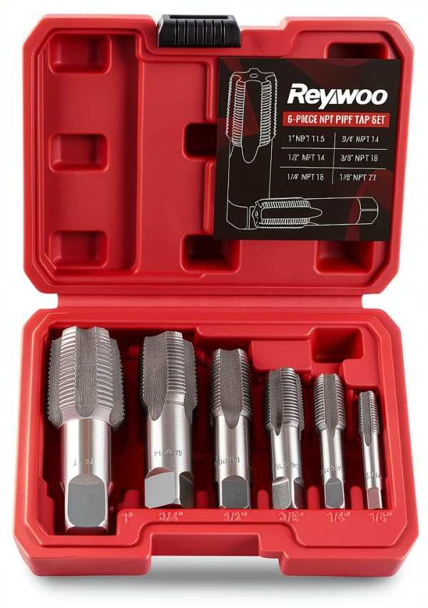 6-Piece NPT Pipe Tap Set, 1", 3/4", 1/2", 3/8", 1/4", 1/8" NPT Tap Set, Precision Carbon Steel Hand Threading Plumbing Tap Set for Clean Accurate Threads-0